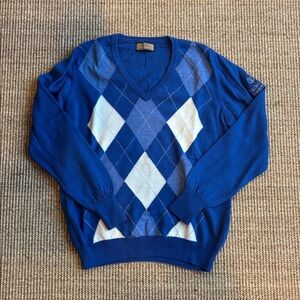 Men's Scottish Wool Argyle V-Neck Sweater Size S